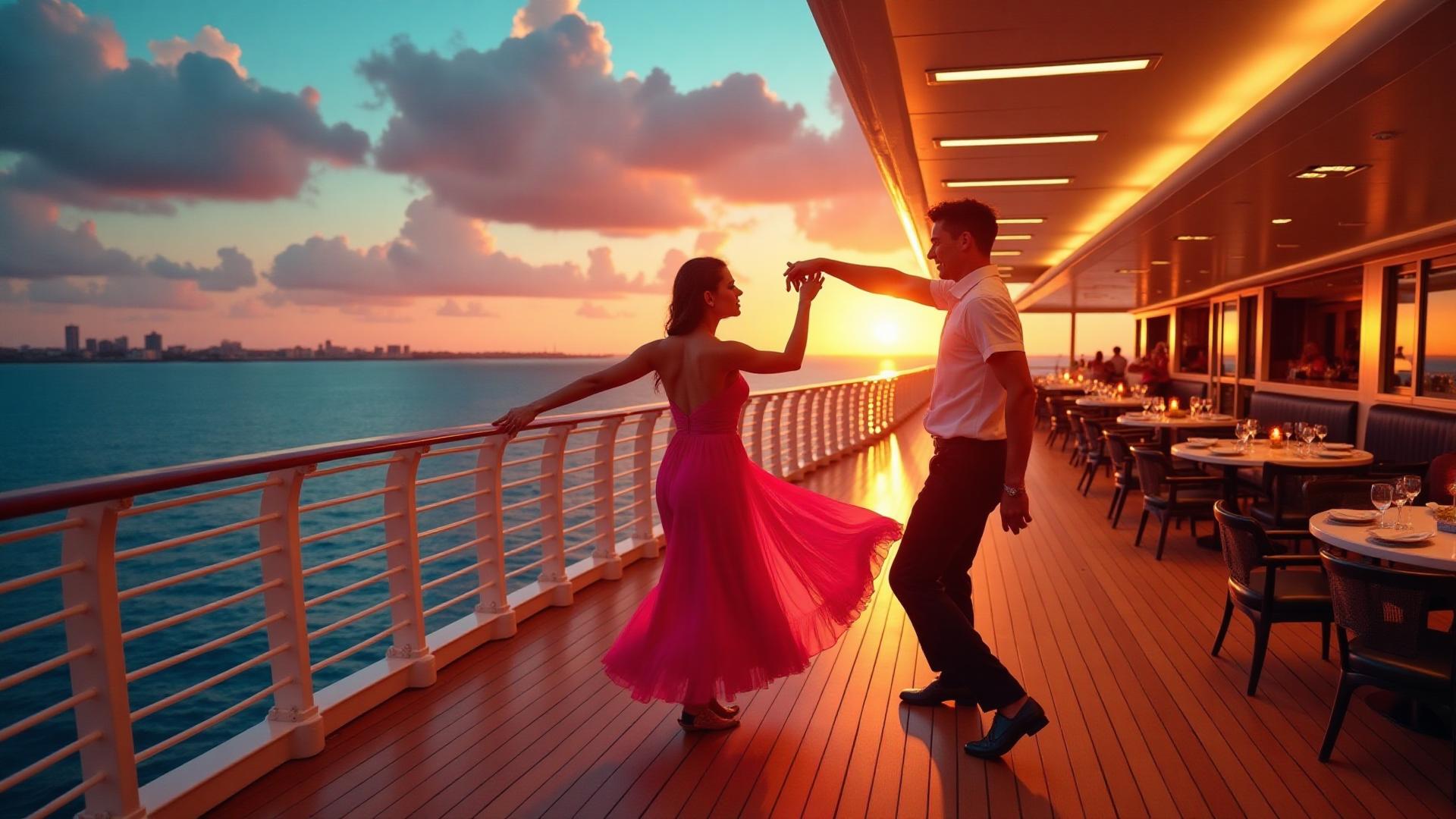 Latin dance experience on luxury cruise ship at sunset